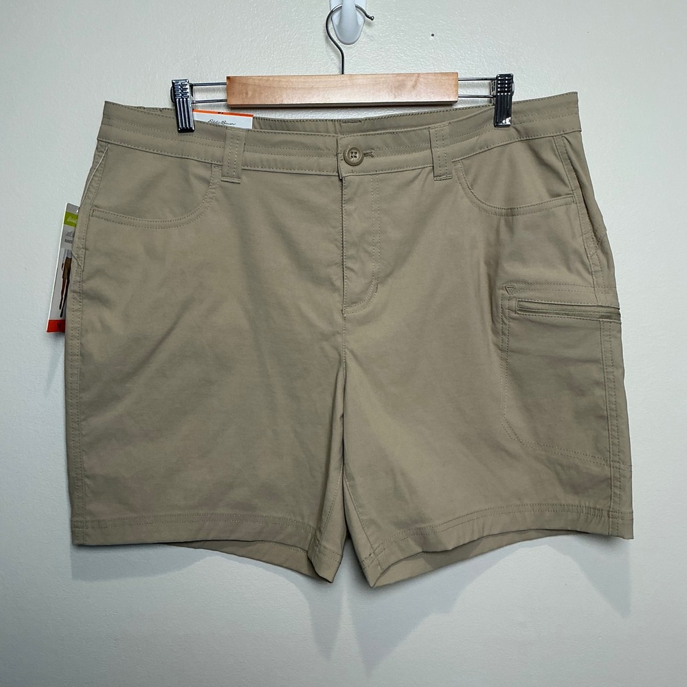 Eddie Bauer Rainier Shorts Womens 16 Khaki Hiking Outdoor Water Repellent NEW
